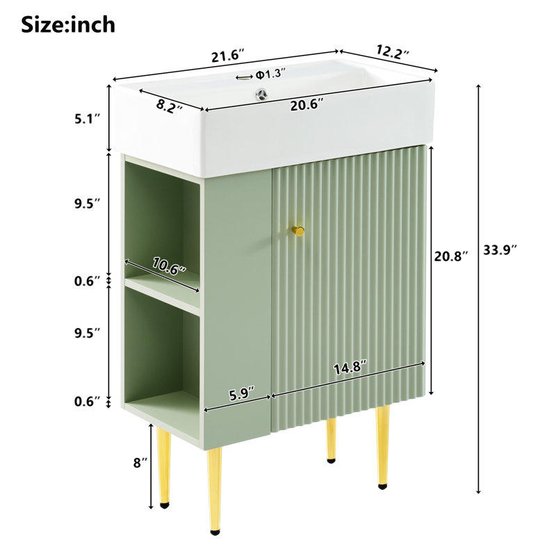 Meuble-lavabo de salle de bain 21,6 po, Or/vert