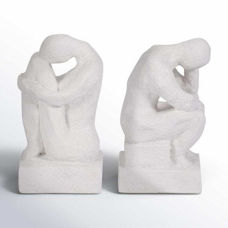 Resin Bookends Modern Sculptural Polyresin Decorative Figurines Artful Humanoid Design Accent Home Decor Stylish Contemporary Shelf Display Set of 2