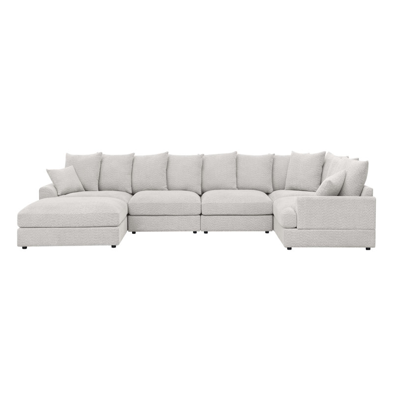 Arden Cloud Modular Sectional, Beige Microfiber/Microsuede, 26" H x 155.5" W x 84" D