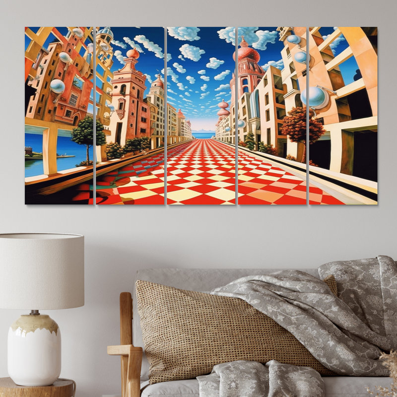 Futuriste ville - reproduction d'art sur toile - 5 panneaux égaux