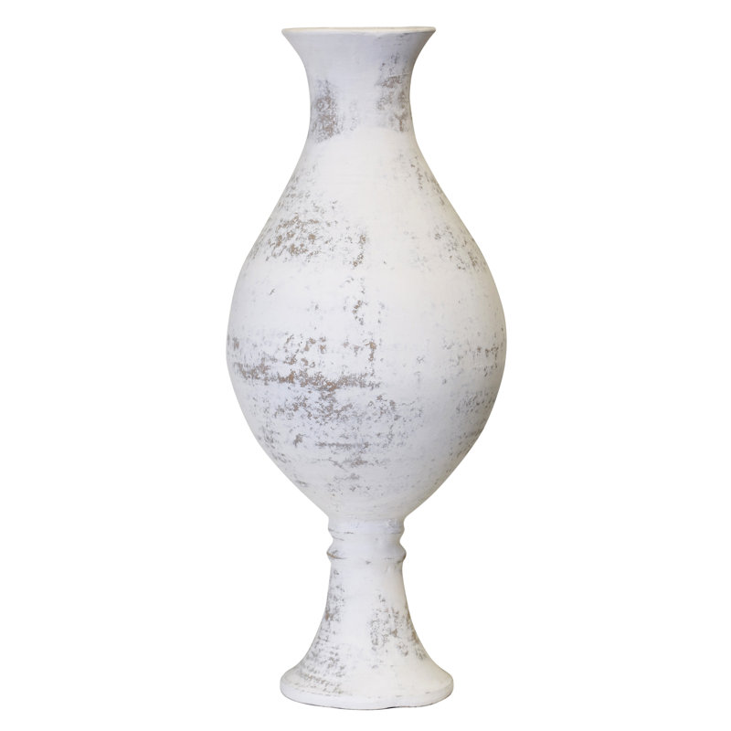 Dianalys Vase - Distressed White Finish on Ceramic, 26.5" H x 11" W x 11" D