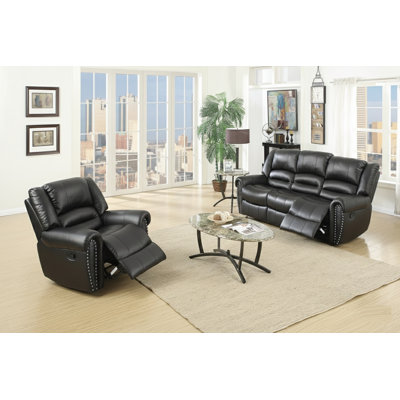 Ensemble de salon moderne 2 pièces 1 canapé 1 fauteuil inclinable à finition noire horizontale et légère capitonnée verticale
