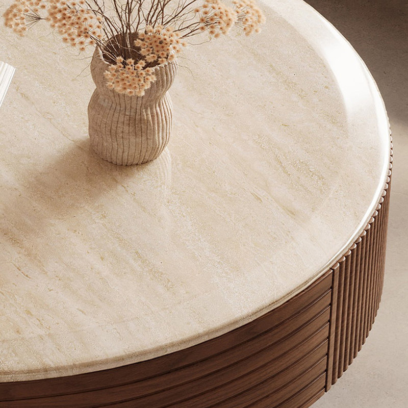 Table basse ronde en bois manufacturé brun massif