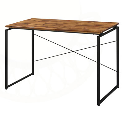 Élégant bureau d'écriture en chêne et noir avec base en métal durable, parfait pour les bureaux à domicile modernes et les petits espaces.