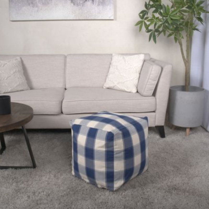Repose-pieds Rustic Decor, Ivoire / rayures bleu marine