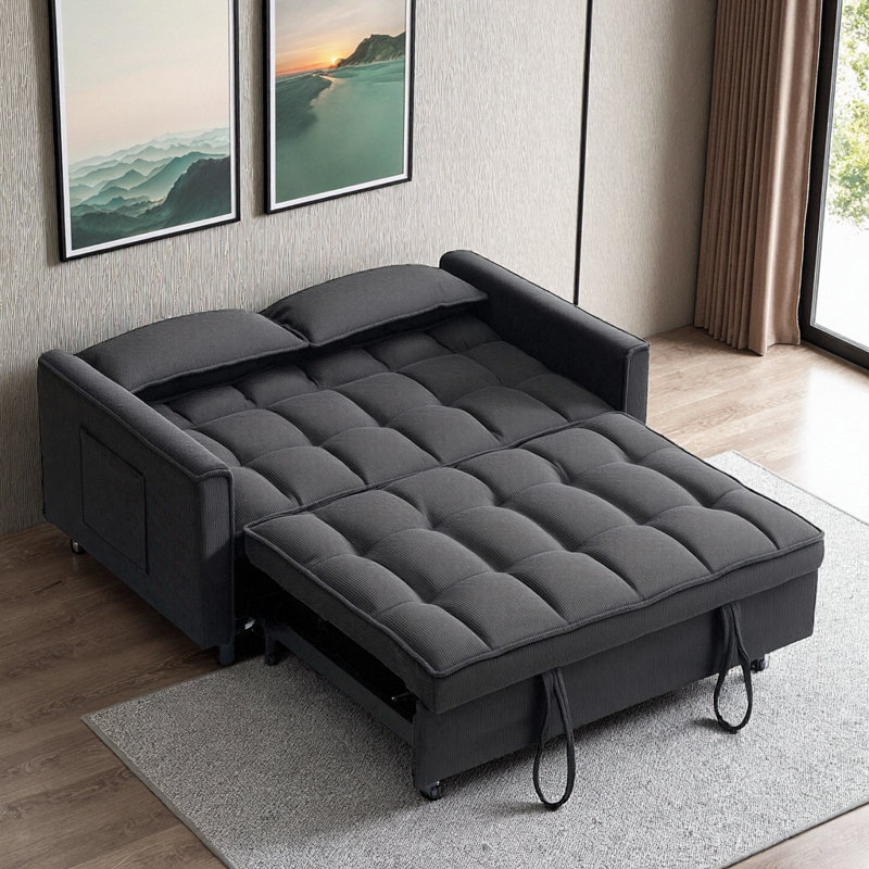 Canapé-lit modulaire 54,3 po Corduroy, Noir