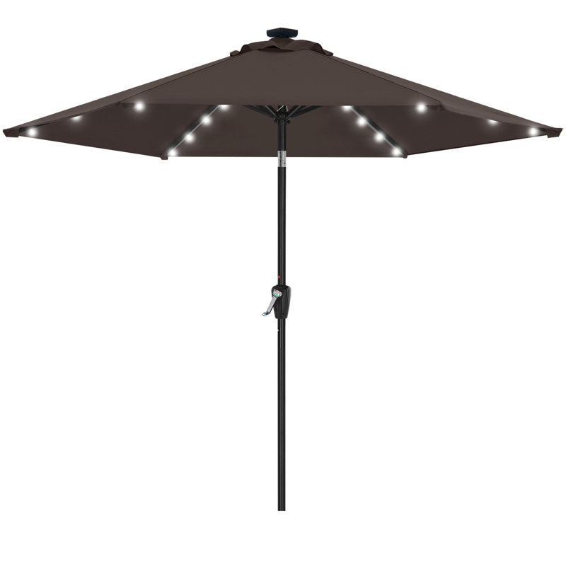 Parasol de marché solaire à DEL Cutshall avec inclinaison et relevage à manivelle, Brun, 7.5'