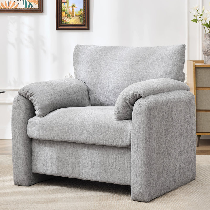 38.6" Oversized Armchair Upholstered Accent Chair For Living Room, Light Gray