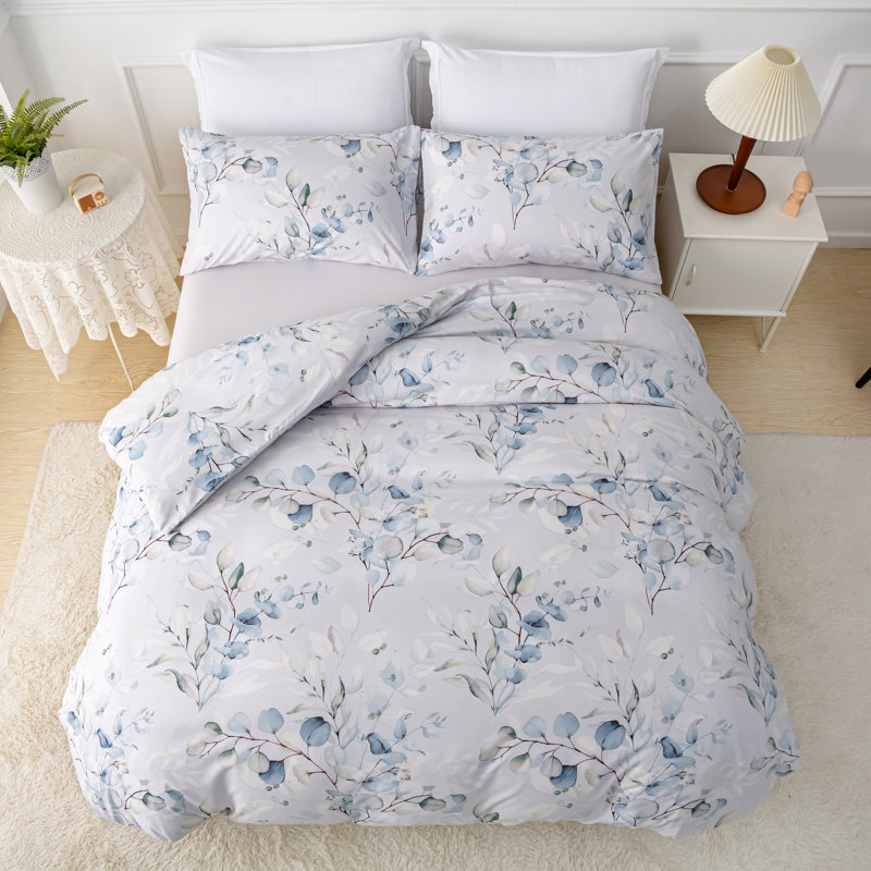 Premium Reversible Duvet Cover Set with Zipper Closure and Corner Ties, Single Duvet Cover + 1 Standard Pillowcase