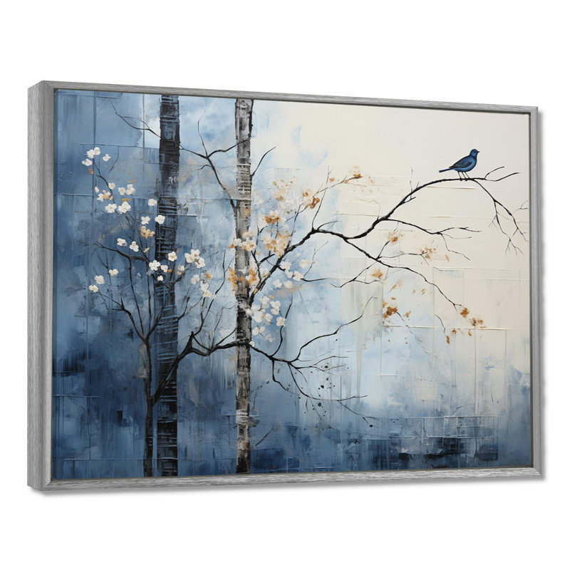 «Minimalisme beige et bleu campagne III», impression sur toile encadrée campagne, H 30 po x l 40 po x P 1,5 po