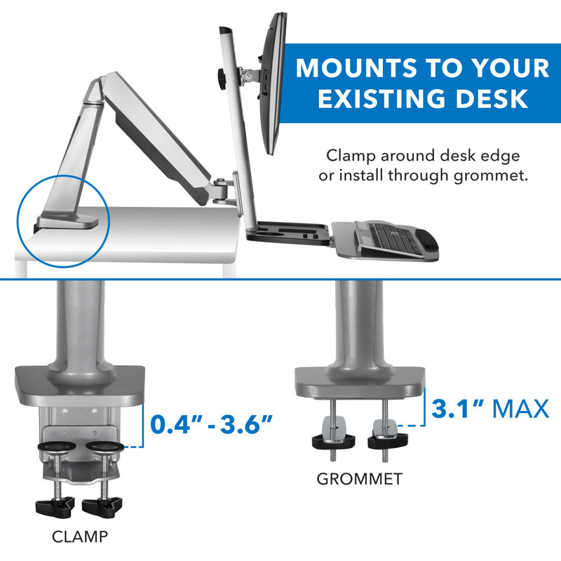 Adjustable Silver Standing Desk Converter with Dual Monitor Mount