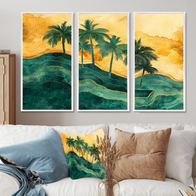 Palmiers sur une île tropicale IV - palmiers, art mural - 3 pièces
