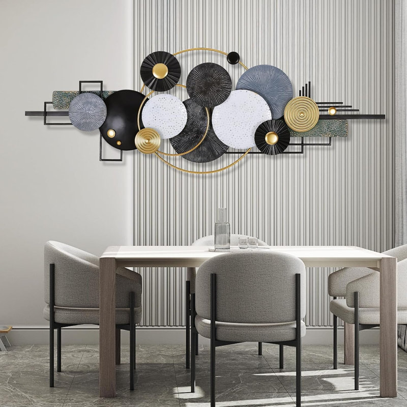 Grande décoration murale en métal, sculpture murale abstraite moderne 3D de 150 x 54 cm (59,1 x 21,3 pouces), idéale pour le salon, la chambre, la salle à manger, l'entrée, la maison ou le bureau.