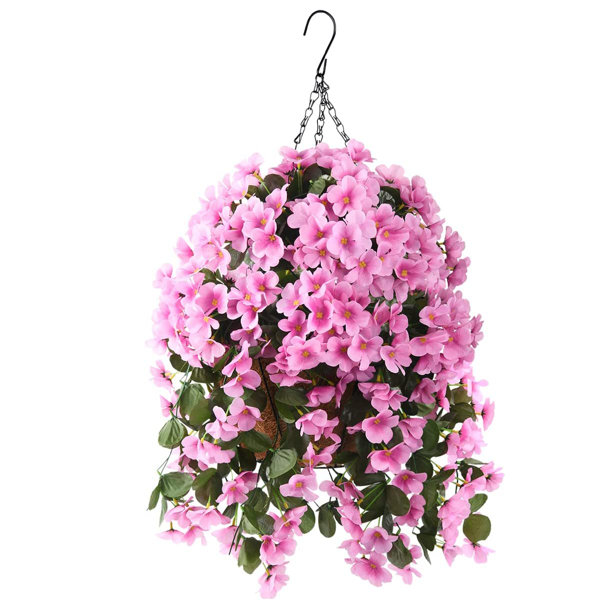 Primrue Silk Hanging Basket Arrangement in Basket | Wayfair