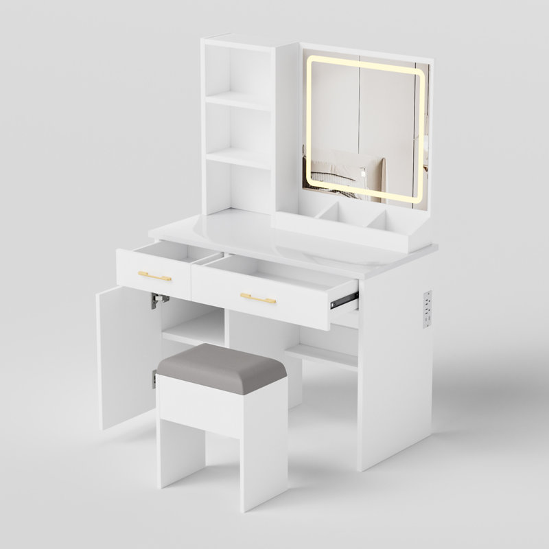 Bureau de maquillage avec miroir et lumières