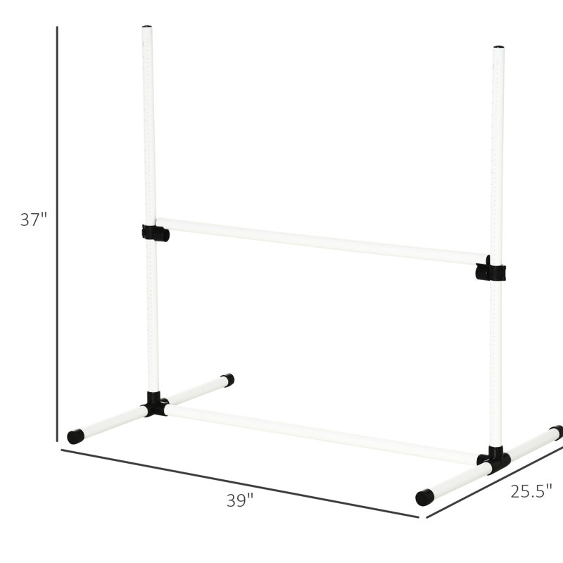 Ensemble de 4 barres à sauter ajustables pour chien, sac de transport, fonctionne sur des sols mous, 4 ensembles blancs avec barres de hauteur et portatif pour les parcs