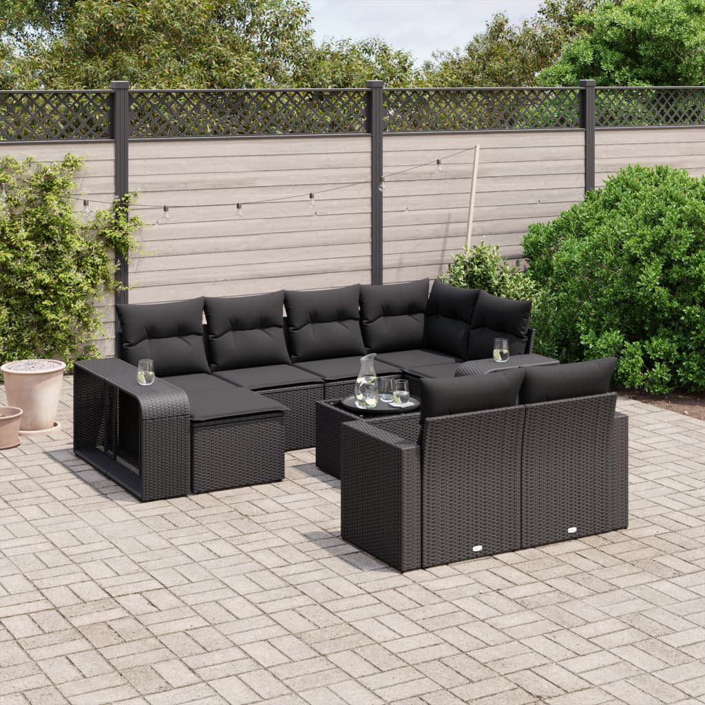 Vidaxl 11-Tlg. Garten-Sofagarnitur Mit Kissen Schwarz Poly Rattan 33