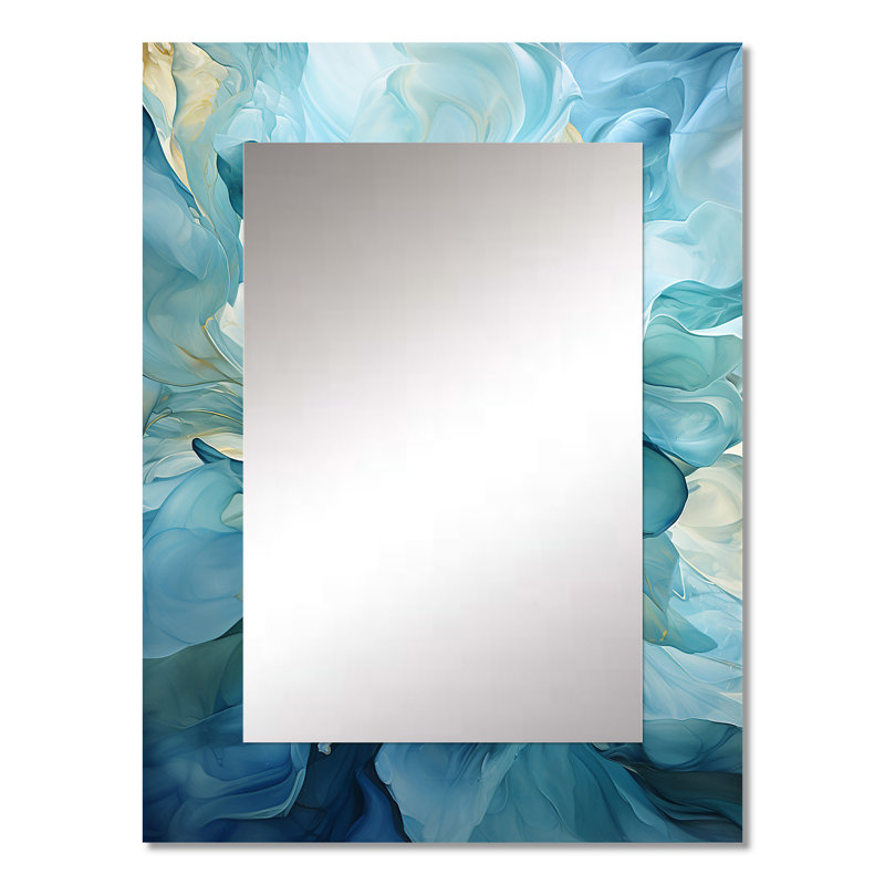 Turquoise bleu et blanc Serenity Swirl IV - abstrait spirales murales uniques, miroir bleu, art imprimé en métal