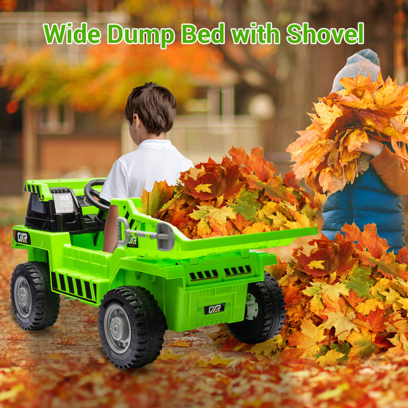 Green 12V Ride-On Dump Truck with Electric Bed