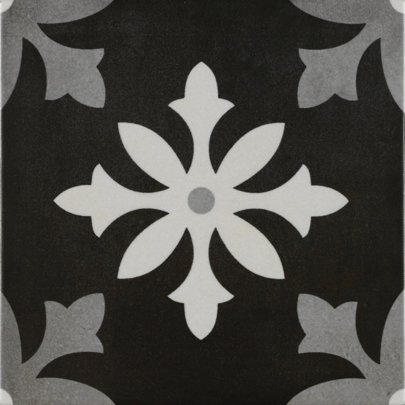 Museum Getty 9" x 9" Porcelain Spanish / Moroccan Wall & Floor Tile, Black
