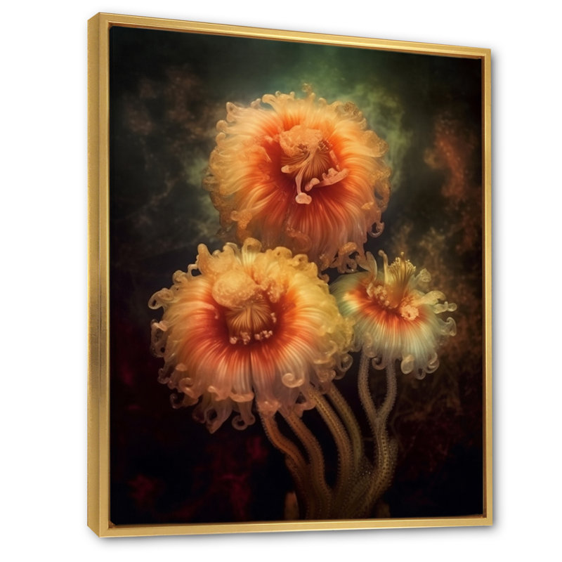 «Beautiful Deep Deep Sea Anemones» en rose sur toile, H 44 po x l 34 po, Cadre flottant doré