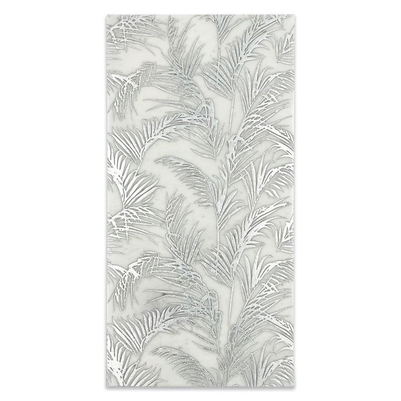 Carreau de marbre gravé 12 po x 24 po - Feuille d'argent fabriqué à la main