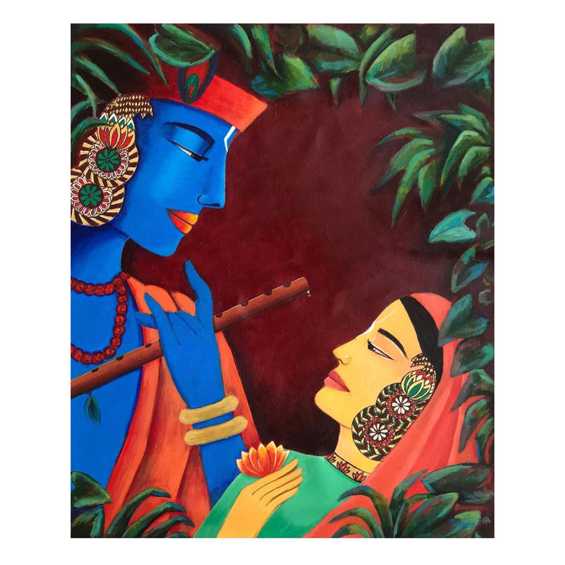 «Krishna and Radha» par Kangana Vohra, art mural indien spirituel de 42 po x 30 po