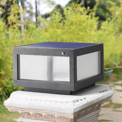 12" Black Solar Powered LED Post Cap Light, Modern Outdoor LED Fence Light For Pathways, Decks, And Patios (1-Pack)