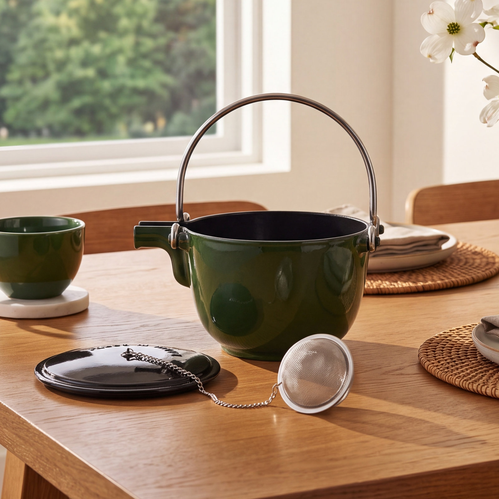 Staub 1qt Cast Iron Round Tea Kettle, Basil