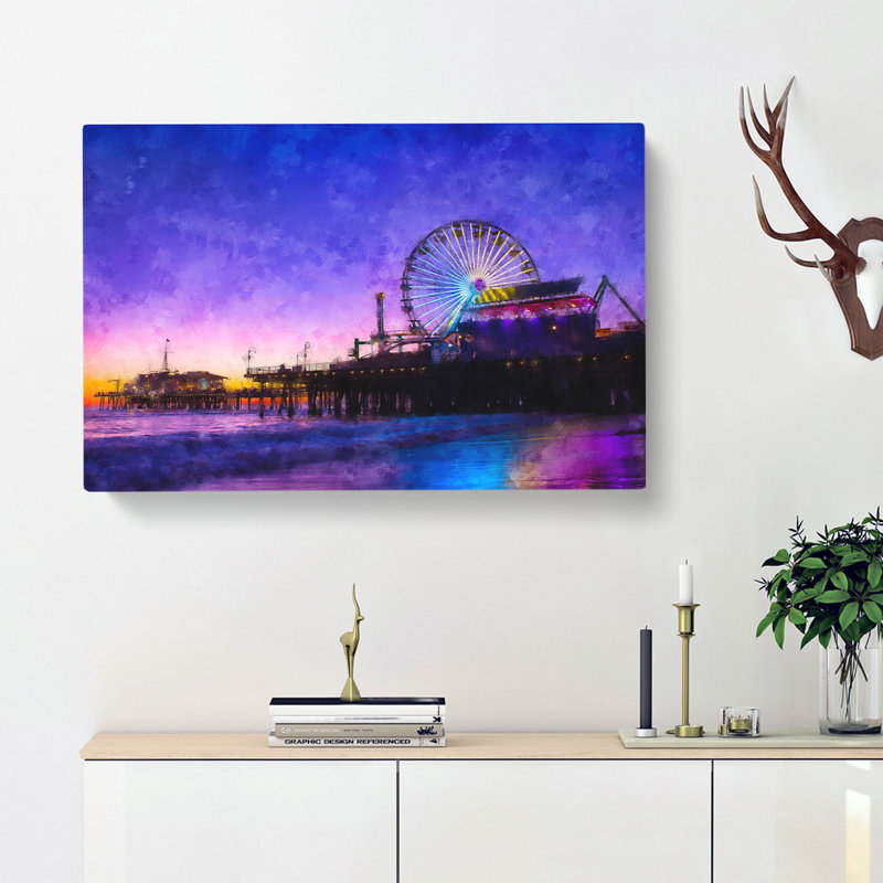 Santa Monica Pier Fairground Painting - Wrapped Canvas Print, 35cm H x 50cm W x 3cm D