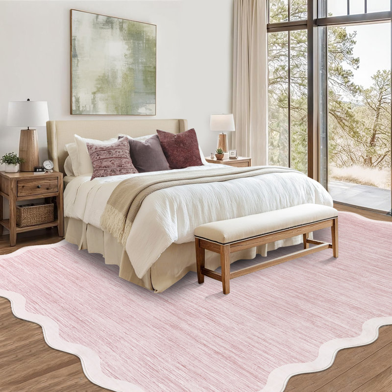 Tapis lavable 9 po x 12 pi, tapis moderne antidérapant à bord festonné, rose
