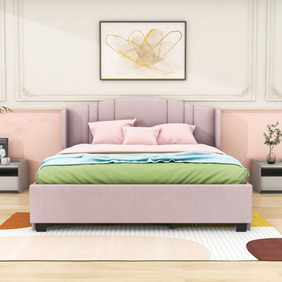 Elester Queen Upholstered Platform Bed with Twin Trundle and Drawers