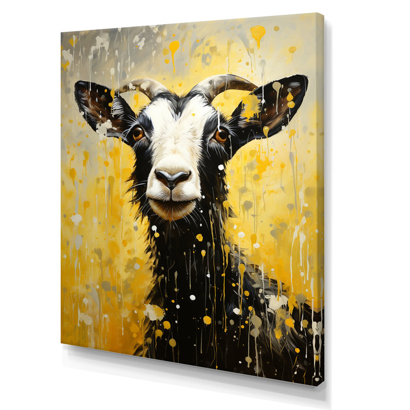 Portrait de chèvre jaune Popart I sur toile, H 20 po x l 12 po x P 1 po, Toile tendue