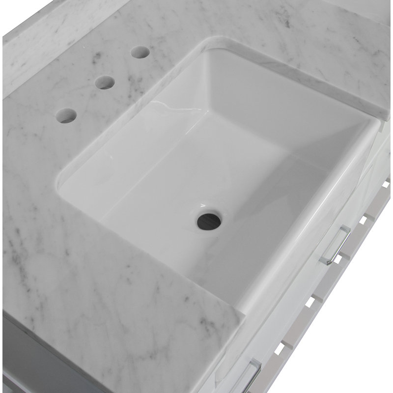 Hitton 60'' Double Bathroom Vanity with Top, White, Engineered Carrara