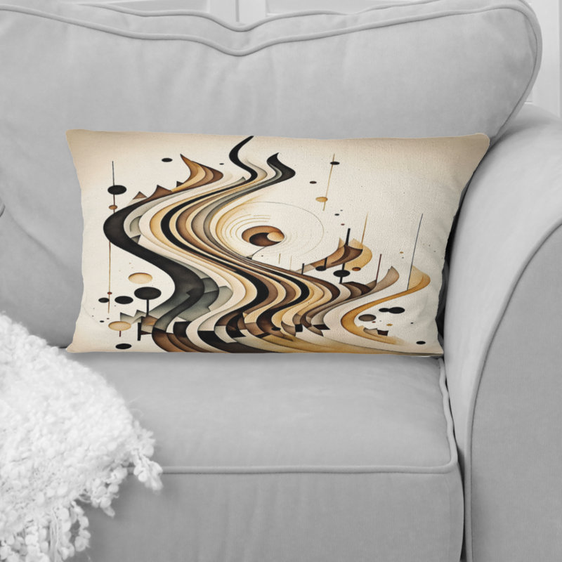 Coussin décoratif brun et noir à motif abstrait minimaliste III