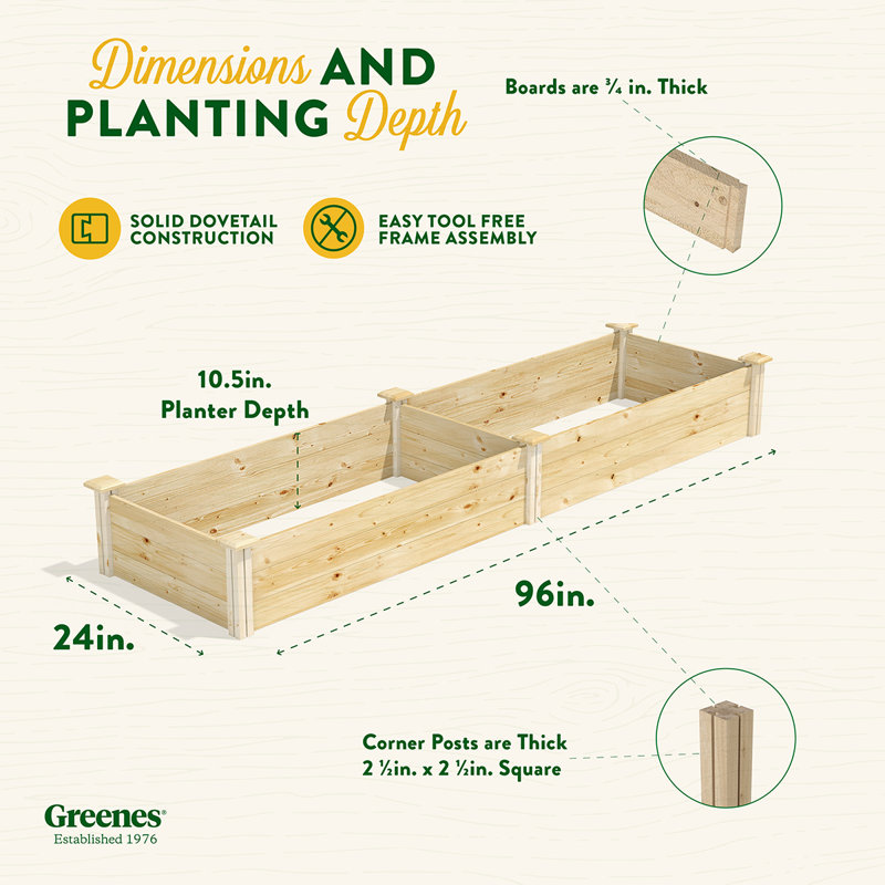 Katsuyoshi Wood Raised Garden Bed, 10.5" H x 96" W x 24" D, Pine