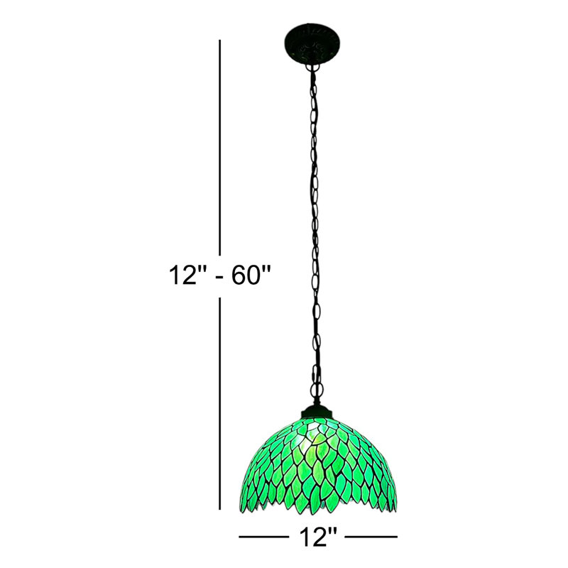 Kleist Tiffany Pendant Lighting Green Stained Glass Leaves LED Bulb Included 12”W*12”D*60”H