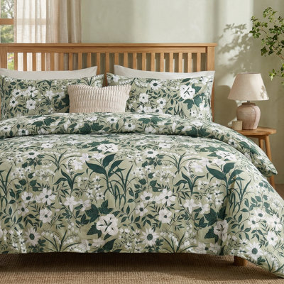 100% Cotton Comforter Queen Size Sage Green Floral Bedding Set Reversible Botanical Comforter Set 3 Pcs Cottagecore Aesthetic Soft Bedding Sets for All Season