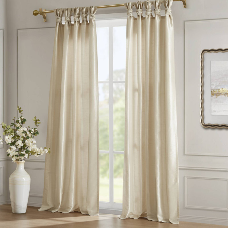 Karlita Faux Silk Room Darkening Twist Tab Single Curtain Panel, 50" W x 84" L, Champagne