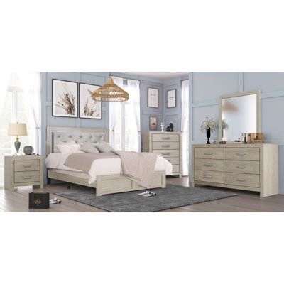 Ensemble de chambre à coucher à panneau crème pour grand lit 6 pièces Josiyah Daisey