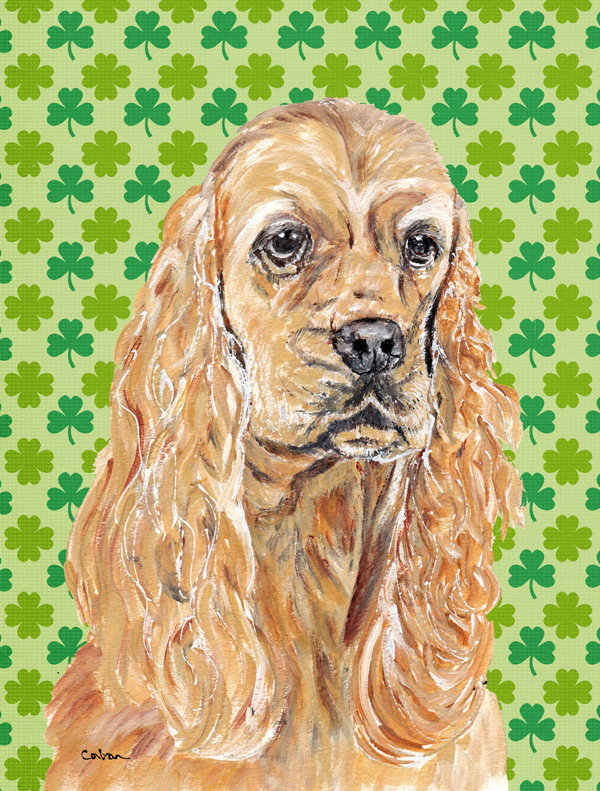 Drapeau de jardin à 2 côtés st. patrick day trèfle, Épagneul cocker (brun)