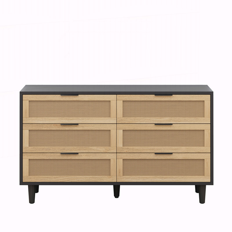 51.18"6-Drawers Rattan Storage Cabinet, Black