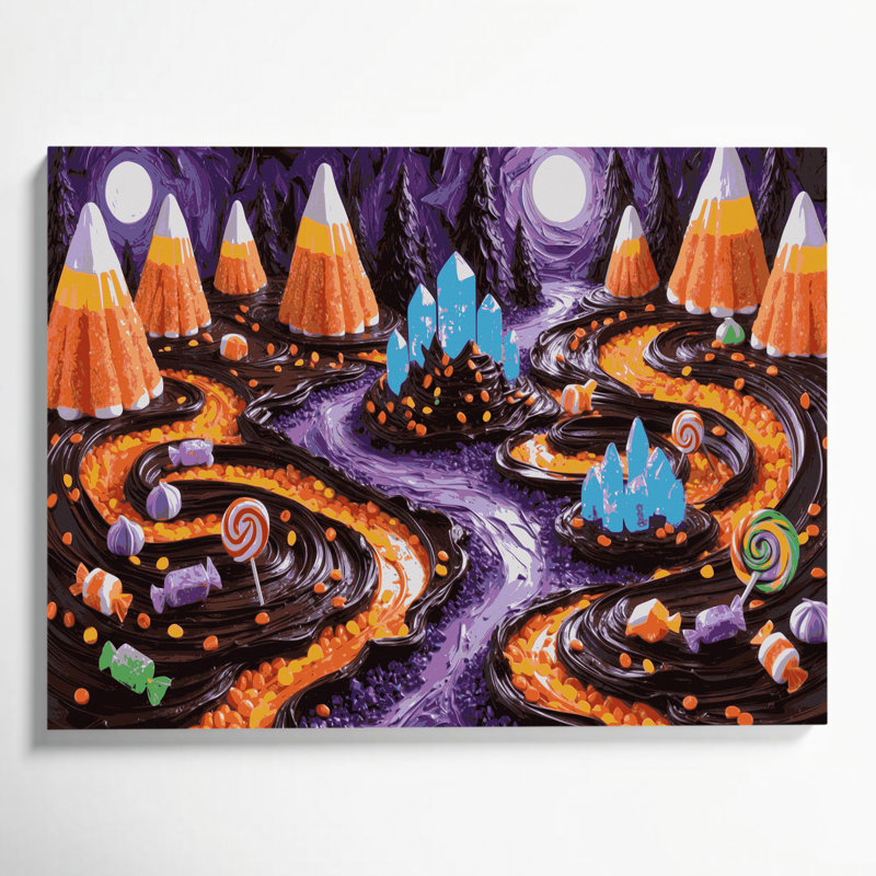 Desserts, bonbons d'Halloween, art mural sur toile brune, H 12 po x l 18 po