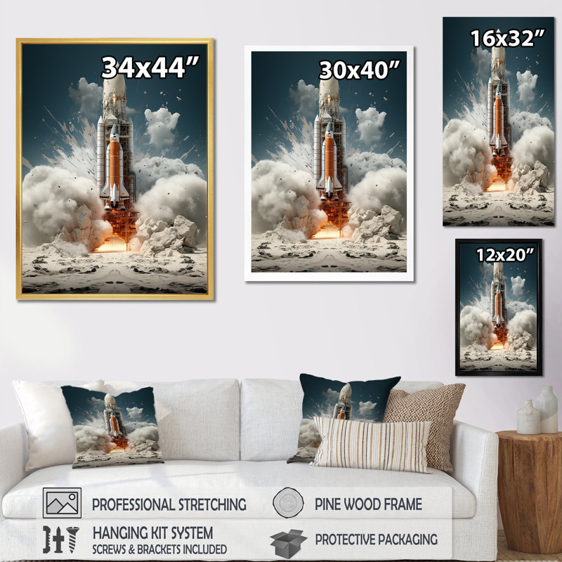 Lancement de la Navette spatiale moderne III, reproduction sur toile, H 32 po x l 24 po x P 1 po, Cadre flottant noir