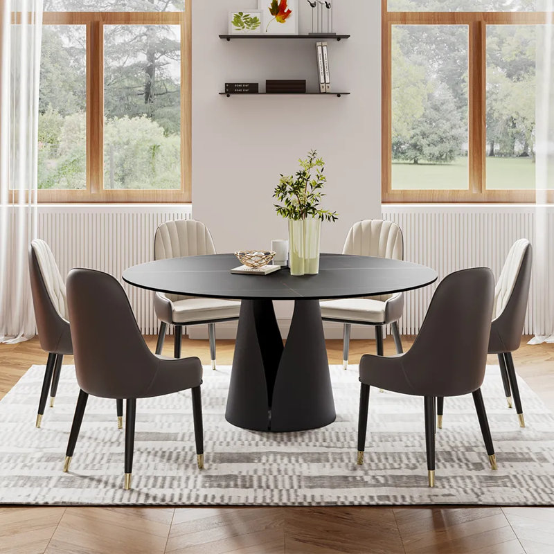 Table de salle à manger Teferi, H 29,53 po x L 59,06 po x l 59,06 po, Noir mat, Noir