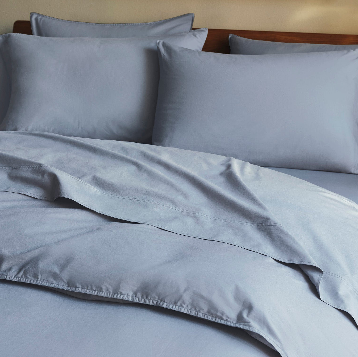 Organic Crinkled Percale 100% Cotton Percale Sheet Set, California King Sheet Set with 2 Pillowcases, Steel Blue