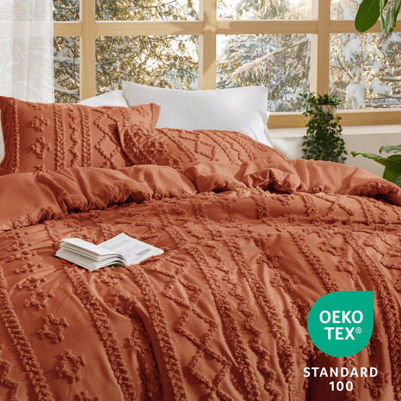 Bedsure Tufted Boho California King Comforter Set – 3-Piece Terracotta Shabby Bedding，Farmhouse Jacquard Bed Set with Embroidery, All-Season Softness for Cozy Bedrooms & Boho-Chic Gifts