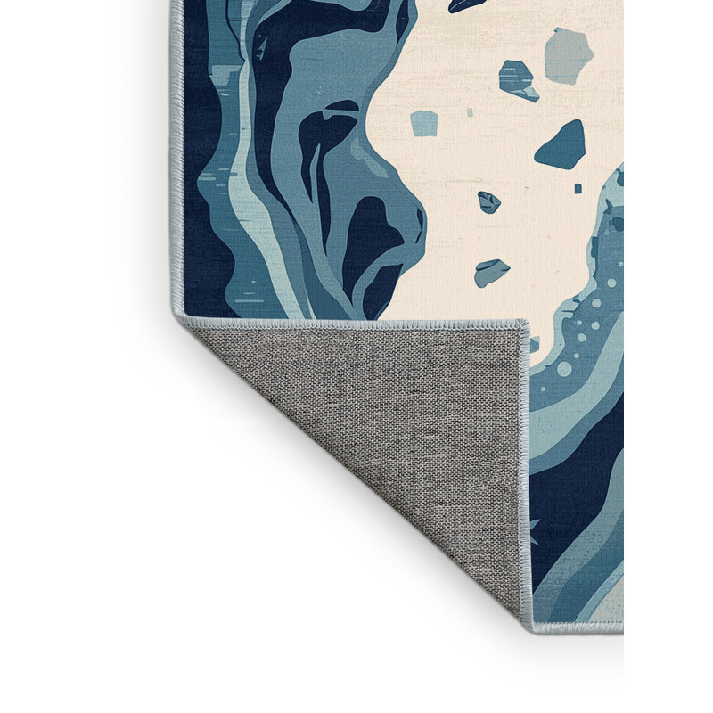 Tapis bohémien abstrait lavable à la machine en brun - reliure bleu ciel, 4 x 6