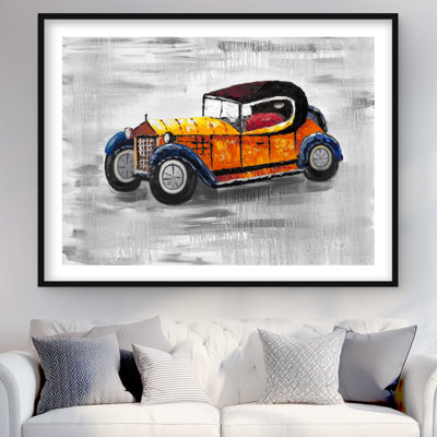 Yellow Vintage Car Toy - Framed Matted Print for Home Decor