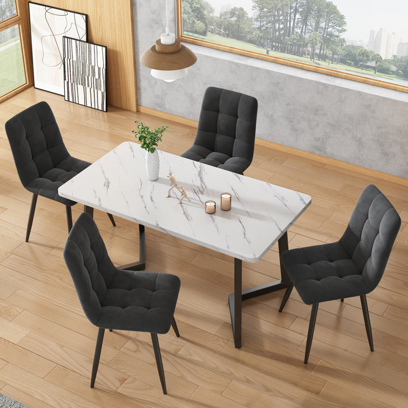 Fabric Upholstered Metal Parsons Chair, Grey